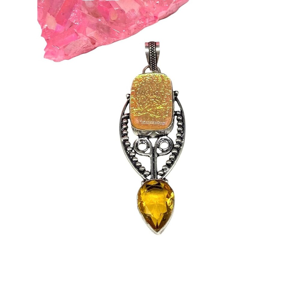 Triplet Opal & Citrine Necklace Pendant 925 Sterling Silver Overlay